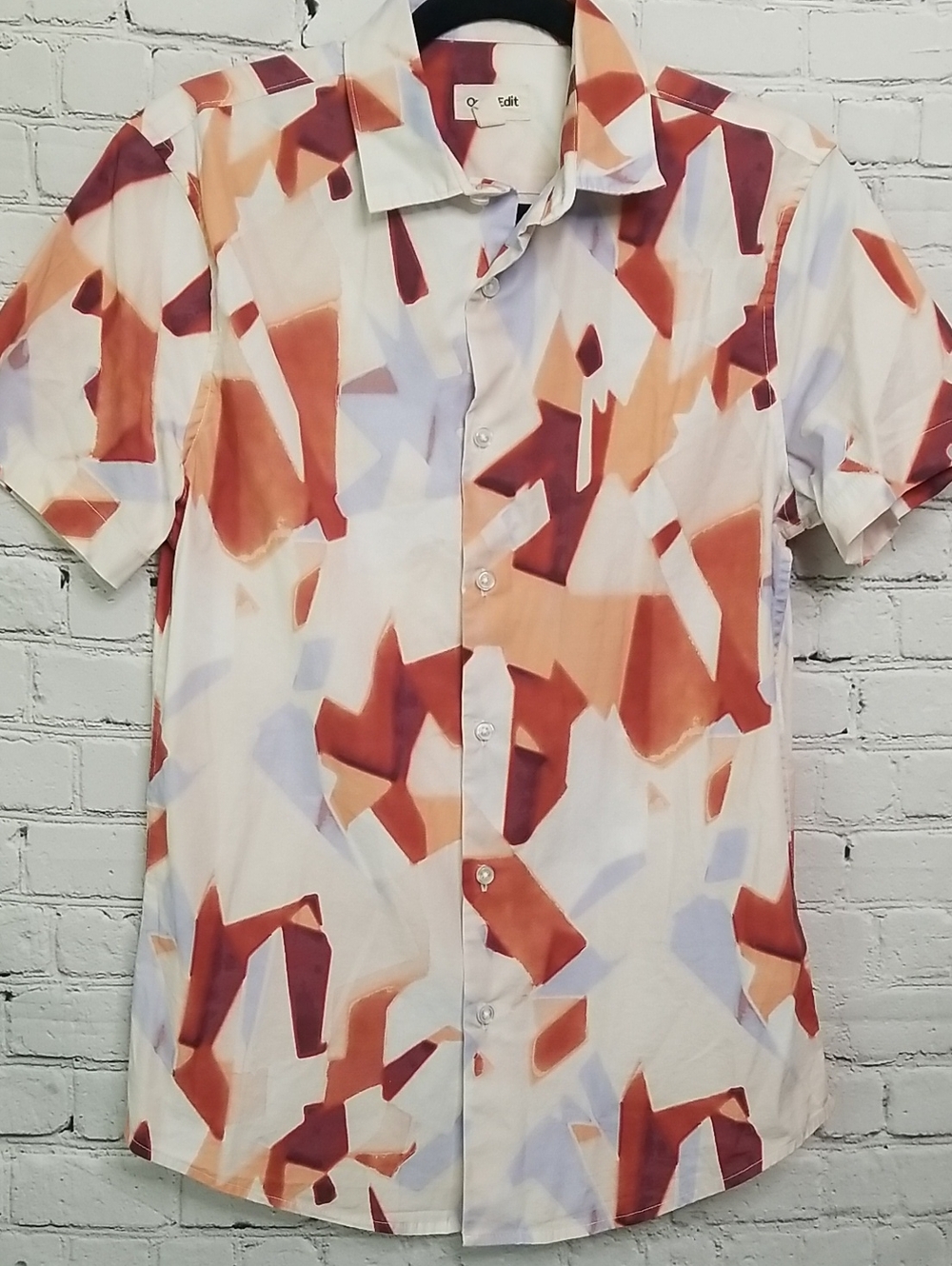 Open Edit mens shirt size Small orange/brown/sofr blue/white EUC